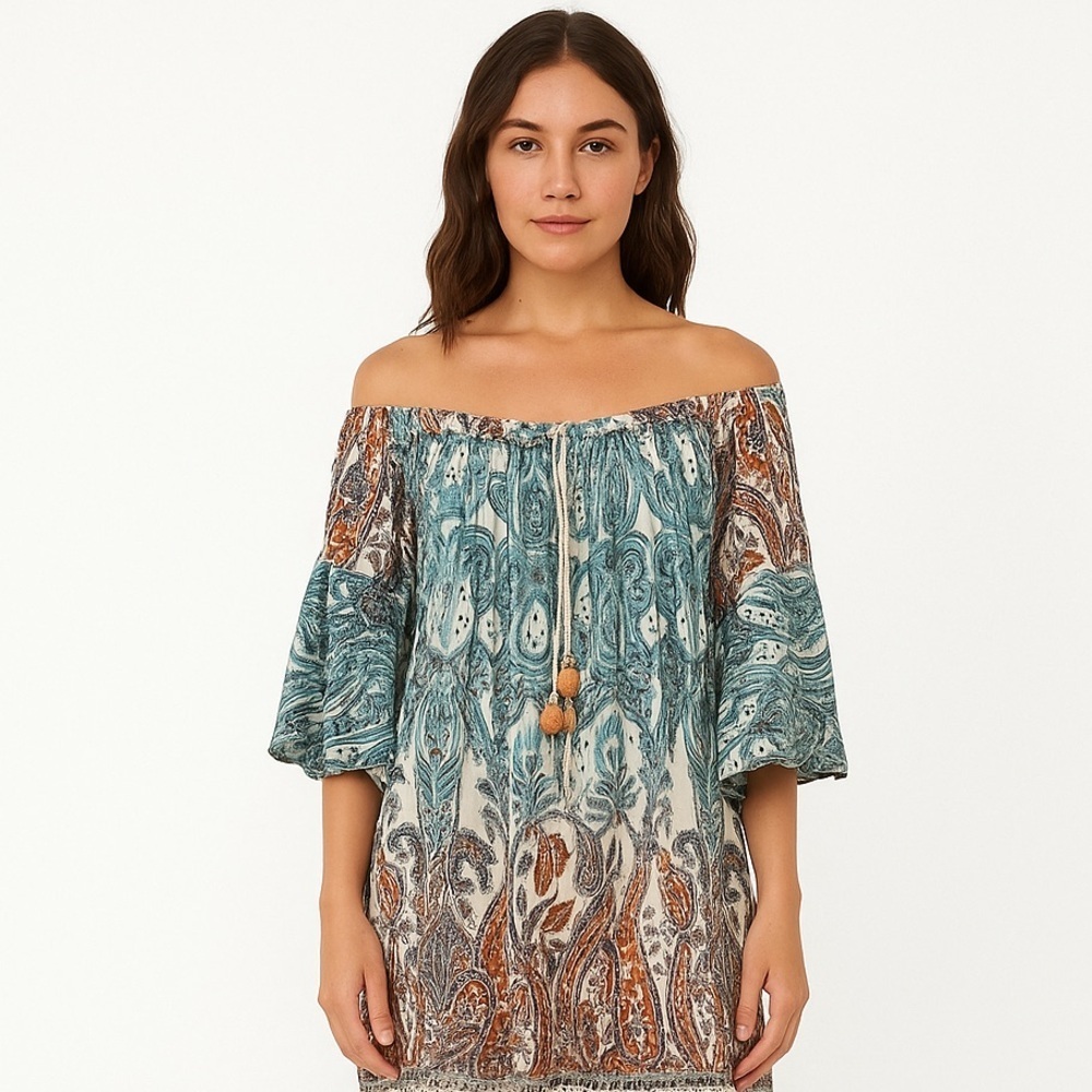 EST. 1946 Plus Size 22 Boho Chic Paisley Off-Shoulder Dress Multicolor